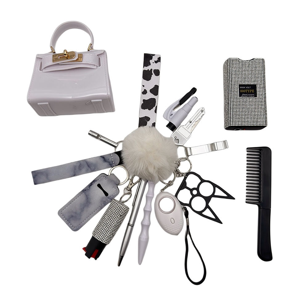 16pcs kechain sets with mini bag，comb，pen for wome