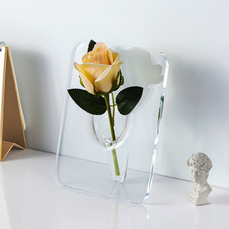 Photo Frame Vase Desktop Flower Arrangement Ornament Acrylic Material
