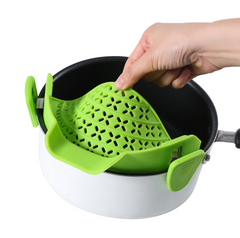 Silicone Clip-On Colander Kitchen Pasta Food Snap Strainer with 1 Anti-Spill Soup Funnel,Hands-Free Heat Resistant Drainer Filter Pour Spout