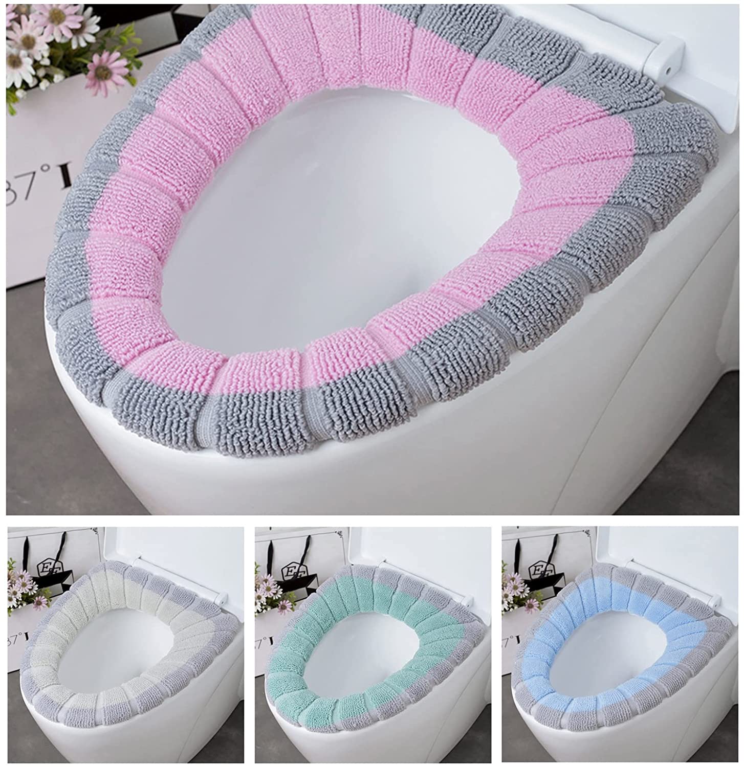 4Pcs Toilet Seat Cover Pads Soft Warmer Bathroom Toilet Cushion