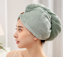 2PCS Hair Towel Turban with Button Design to Dry Hair Quickly