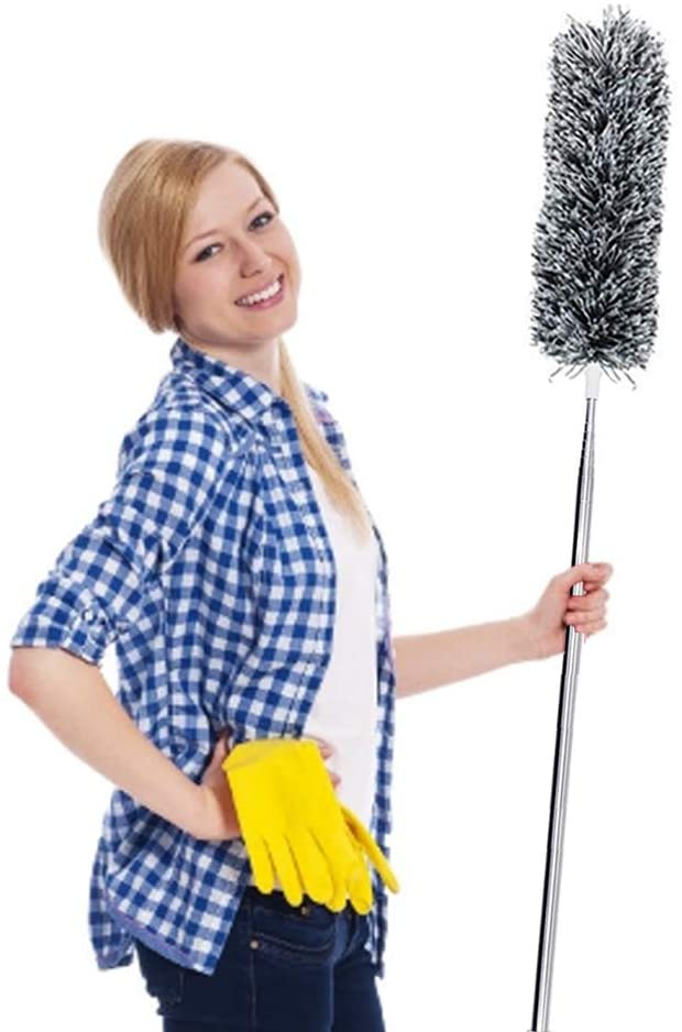 Feather Duster with Bendable Head, Extendable Microfiber with Extra Long 100 inches Telescopic Pole