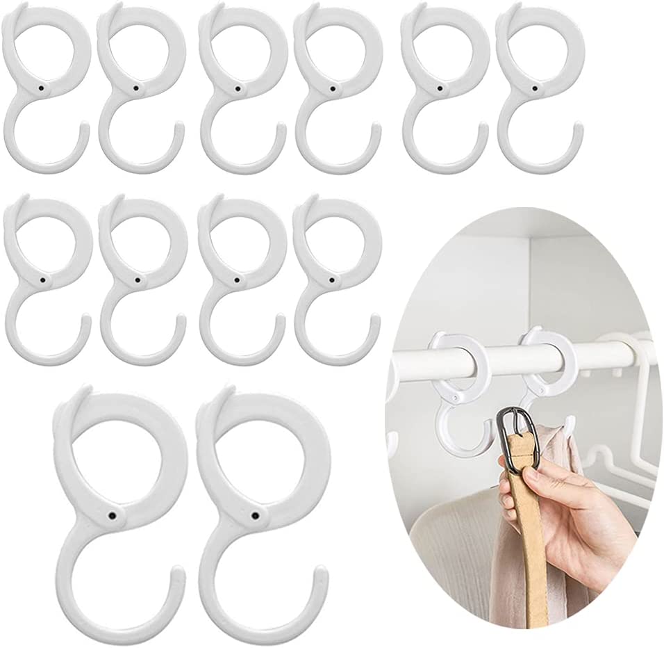 12 Pcs Multi-Function Clip Hook, Plastic S Shape Buckle Hook, Windproof Non-Slip Hook, Table Edge Hook with Card Position Clothes Hook Hanger for Bathroom Bedroom Kitchen(White)