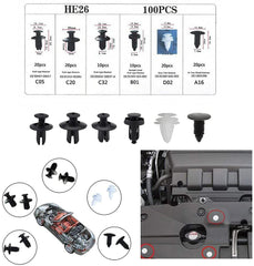 100Pcs 6 Sizes Assorted Car Retainer Auto Clips Universal Plastic Nylon Rivet Kit