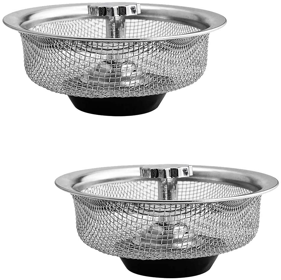 Kitchen Sink Strainer Mesh Metal, with Handle and Rubber stopper, 3.3 inch Diameter Stainless Steel Sink Drain Sifter Strainer 2 Pack