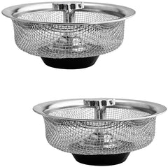 Kitchen Sink Strainer Mesh Metal, with Handle and Rubber Stopper, 3.3 inch Diameter Stainless Steel Sink Drain Sifter Strainer 2 Pack, Silver