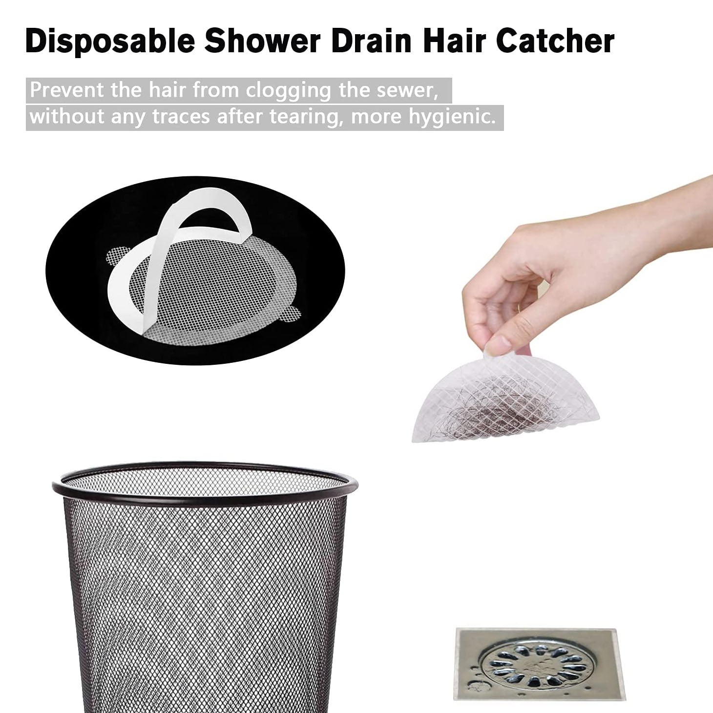 5pcs Disposable Shower Hair Catcher, Drain Sticker For Anti