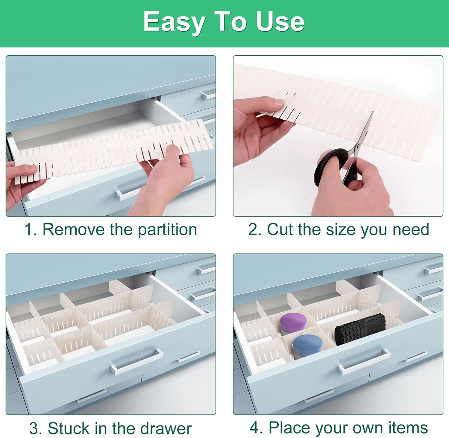 8Pcs Drawer Dividers, Adjustable Grid Drawer Dividers DIY Storage Organizer Separator for Clothes, Socks, Underwear, Dresser, Kitchen, Ornament