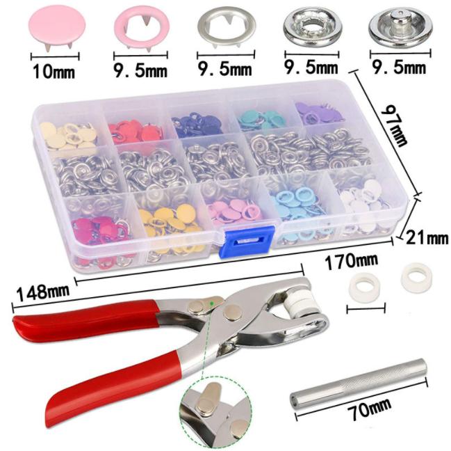 100 Hollow Solid Snap Fasteners Set (10 Colors)